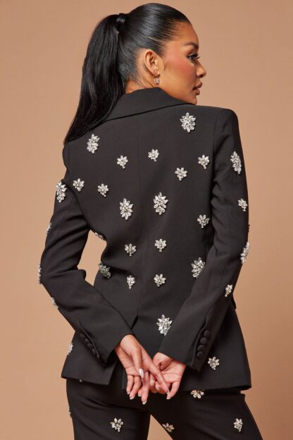 Chaqueta Elegante con Detalles Brillantes y Cuello Solapa - Image 4